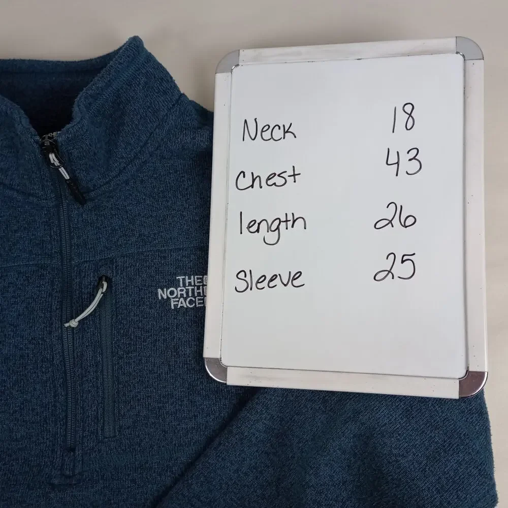 The North Face Mens M Blue 1/4 Zip Pocket Long Sleeve Sweater Knit Fleece Jacket
